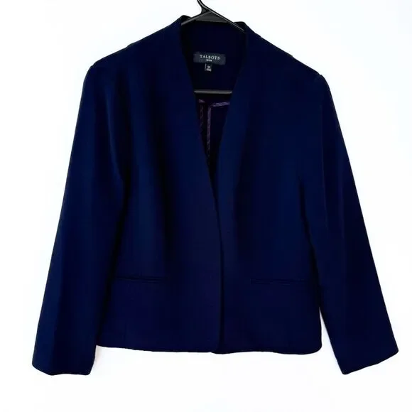 Talbots Navy Blue Fitted Blazer Straight Leg Pants Two Piece Pantsuit 12 Petite - Picture 2 of 14